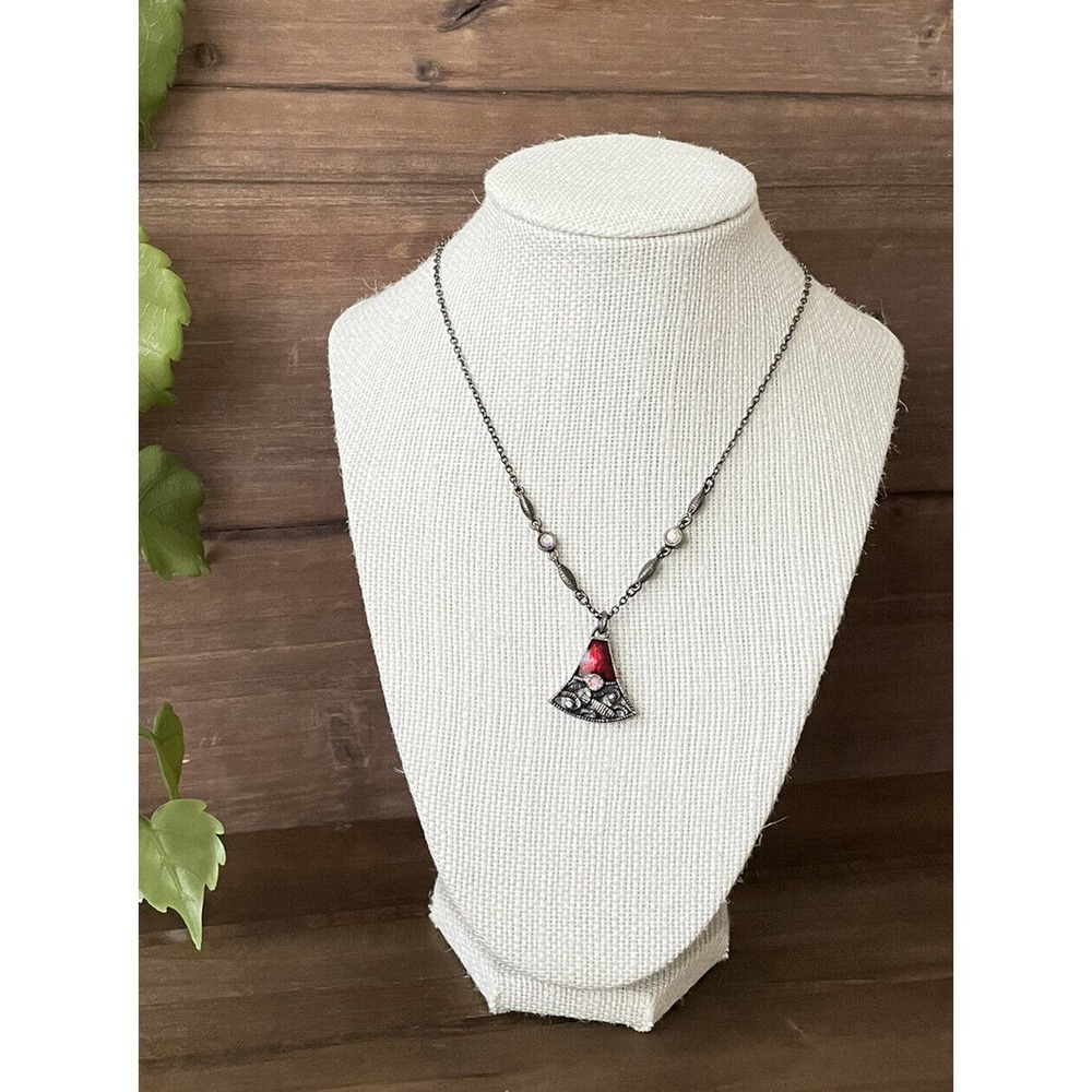 Vintage Napier Enamel Rhinestone Pendant - Antiqued Silver Tone - 16” Adjustable